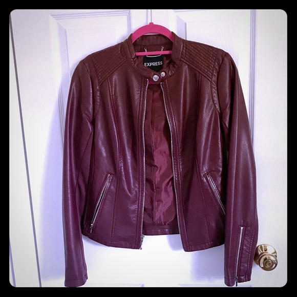 Express Jackets & Blazers - Express faux leather maroon moto jacket